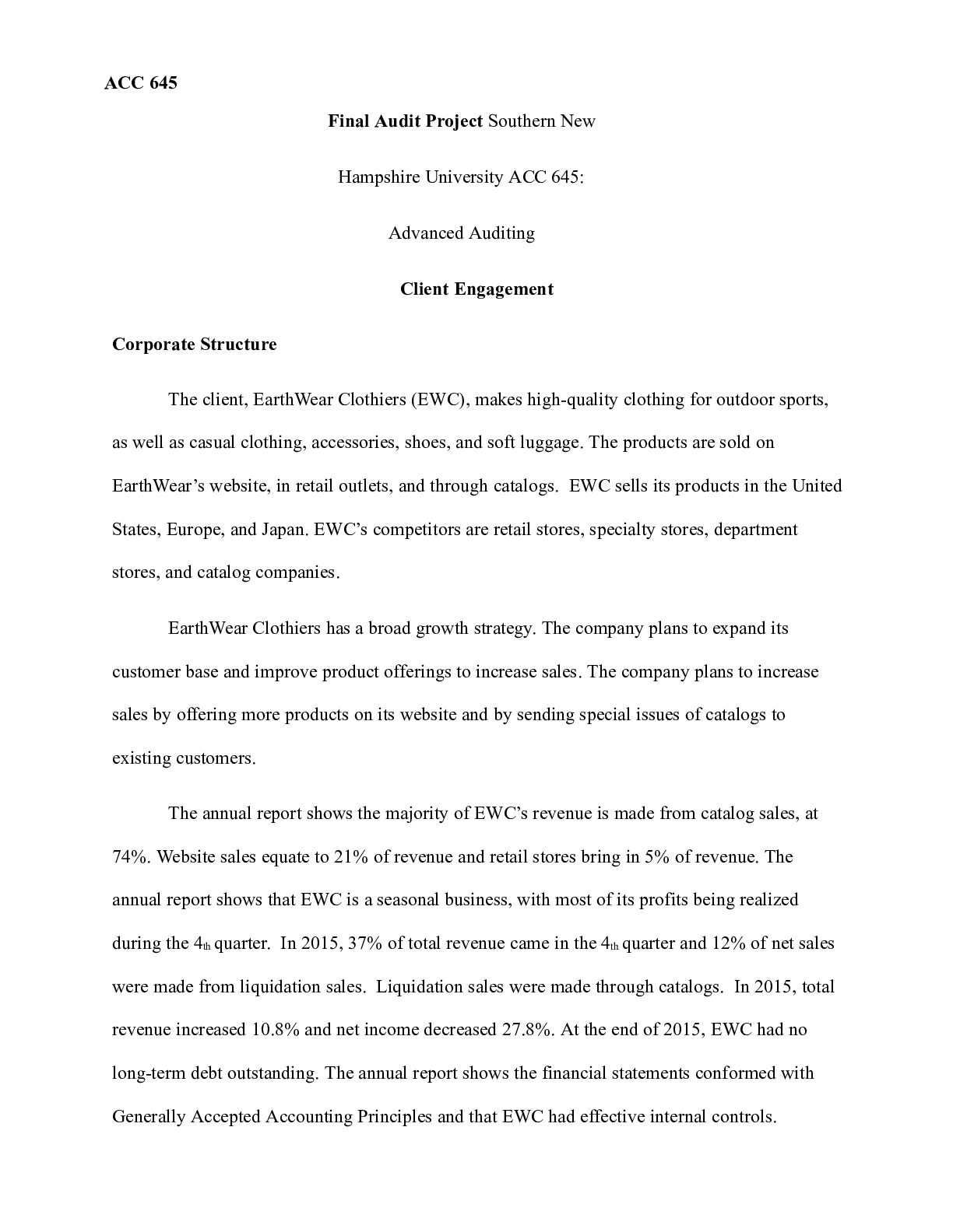 Preview image for Final Audit Project.docx  ACC 645  Final Audit Project Southern New Hampshire University A